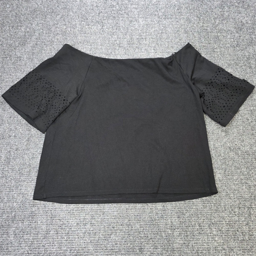 Lauren Ralph Lauren Off the Shoulder Top Women's Size L Black Laser Cut Sleeve - Picture 2 of 7